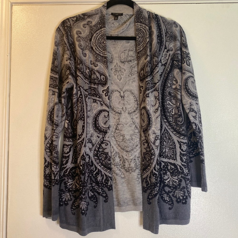 Women's Talbots Cardigan Gray/Black Paisley Print Size M